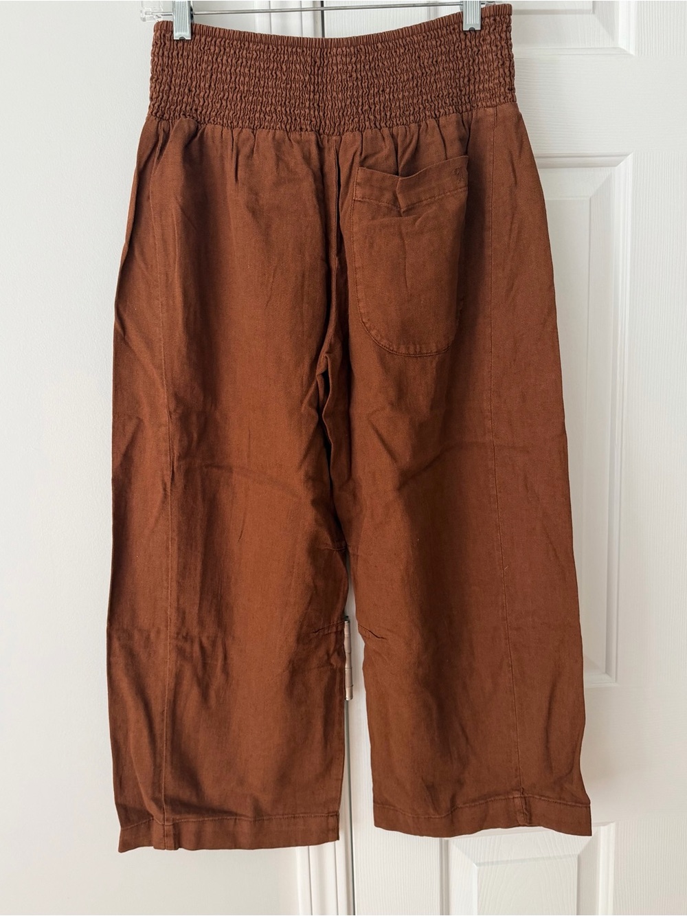 Anthropologie Pilcro Reese Smocked Linen Blend Pull-On Barrel Pants, Size XSP - Picture 7 of 12